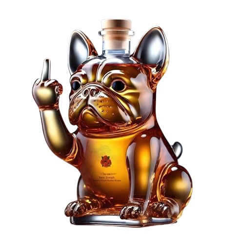 NVARUPC Divertida botella de whisky de bulldog francés, decantador de whisky con estatua de dedo medio, juegos únicos de decantador de vino para hombres, botella de vino vacía para decoración del