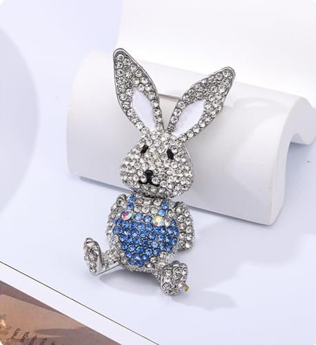 Image of Rhinestone Moving Rabbit Brooch Pin for Women Girls Fashion Crystal Enamel Love Heart Back Bunny Animal Pet Brooches Lapel Pins Dainty Cute Easter Valentine Honors Day Jewelry Gift Souvenir