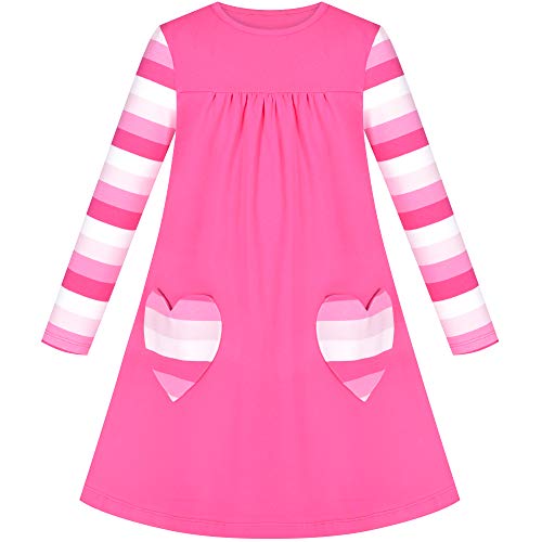 Sunny Fashion Girls Dress Cotton Casual Long Sleeve Lady Bug Embroidered