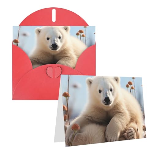 AQRJKHD かわいいホッキョクグマの動物 サンキューカード 封筒付き グリーティングカード Happy Birthdayカード 女性用 男性用 ブランクノート あらゆる機会のグリーティングカード 結婚式、ベビーシャワー用