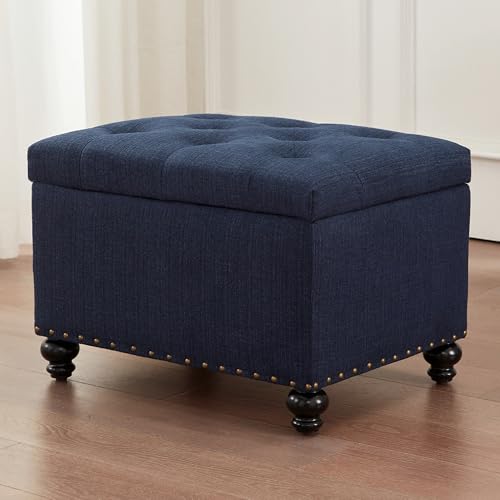Zihanhome Small Ottoman with Storage, Upholstered Button Tufted Bench, 24