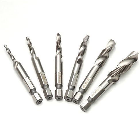 M3-M10 HSS Tap Drill Bit Tap Countersink Deburr 6PCS Metric Combination 1/4 in Quick Change Hex Screw Twist Drill Tool