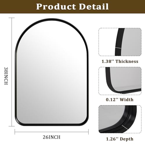 Easly 38"x26" Arched Bathroom Mirror - Modern Black Mirror for Wall with Rounded Corners, Bathroom Mirror for Vanity, Aluminum Alloy Framed Mirror - for Living Room, Bedroom, Cloakroom by Easly - Image 4