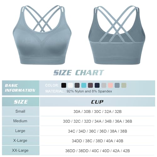 Image of WOYYHO Cross Back Sports Bra for Women Padded Medium Support Workout Bra | 3 Pack, Strappy, Removable Pads, Soft, Spaghetti Strap, Moisture-Wicking, Seamless, for Athletic Yoga Gym Fitness Daily