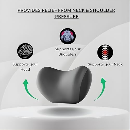 Image of Car Neck Rest Pillow | Ergonomic Memory Foam Headrest Cushion for Neck Pain Relief | Adjustable Car Seat Support Pillow with Washable Cover | Universal Travel & Driving Comfort Pillow Gray