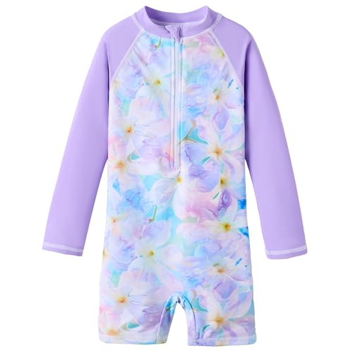 Image of UMELOK Girls Long Sleeve Rash Guard One Piece Swimsuits with UV Protection Sunsuit