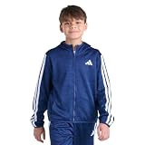 adidas Boys Fleece 3 Stripe Jacket, Dark Blue Heather, M(10/12)