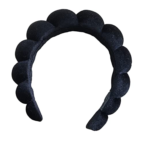 Puffy Makeup Headband Spa Headband for Women Sponge & Terry Towel Cloth Fabric Versed Headbands for Skincare,Yoga,Face Washing,Makeup Removal,Shower and Facial Mask (Black) - Image 4
