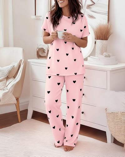 Image of CHICME Womens Pajamas Sets 2 Piece Short Sleeve Lounge Set Printed Loose Pants Pj Sets Loungewear Set