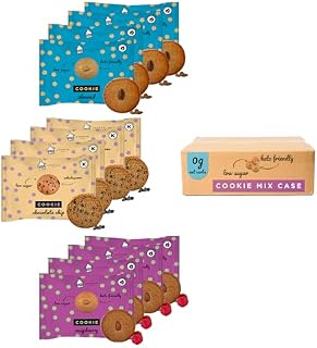 12 Mix Keto Cookies I Pack of 3 Flavours Raspberry, Almond and Choco Chip I 12x35g I 0g Net Carbs I High Protein I Natural Ingredients I Keto Snacks I Gluten Free - Mix (Rasp, Almond, Choc Chip)