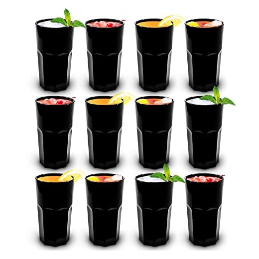 RB Vasos Retro Negro Plástico Premium Irrompible Reutilizable 30cl, Set de 12