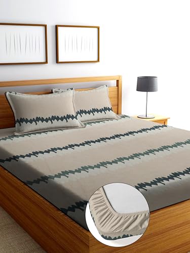 Image of DECORUM Cotton Feel Glace Cotton Fitted Bedsheet King Size (72 inchx78 inch)| All Around Elastic| 2 Pillow Covers (17 inchx27 inch)| Fits Up to 8 inch Mattress| 220 TC|Soft, Wrinkle-Free |Perfect for Home Decor & Gifting