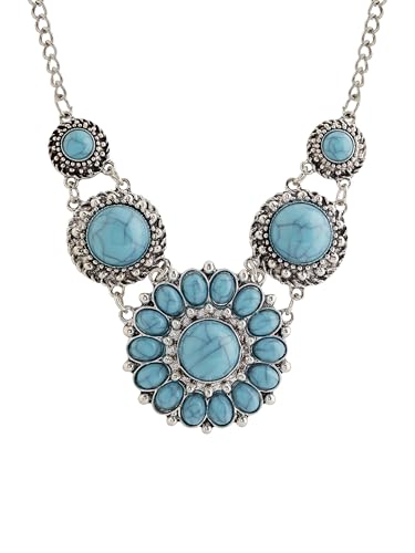 MINACHI Bohemian Retro Sunflower Created Turquoise Necklace Choker, Ethnic Chunky Style, Gift Jewelry for Women