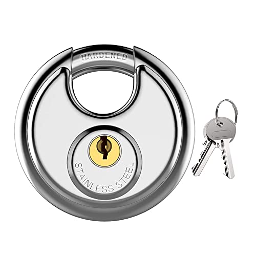 Cadenas à disque circulaire 70mm, cadenas à disque rond résistant aux intempéries avec 2 clés serrure de sécurité pour unité de stockage extérieure,...