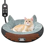 Alpcouts Heated Cat Bed for Small Size Cats, Soft & Cozy Donut Heated Pet Bed with Timer & Temp Adjustable Pet Heating Pad for Indoor Cat, Round Electric Cat Bed Heater Warmer., gray