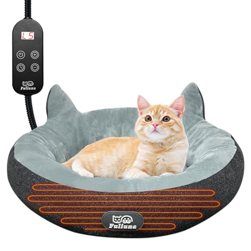 Alpcouts Heated Cat Bed for Small Size Cats, Soft & Cozy Donut Heated Pet Bed with Timer & Temp Adjustable Pet Heating Pad for Indoor Cat, Round Electric Cat Bed Heater Warmer., gray
