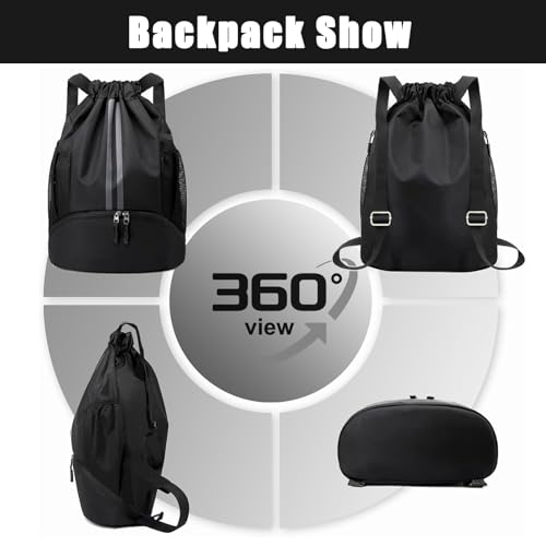 Sac à dos de sport cordon avec compartiment à chaussures noir - 3