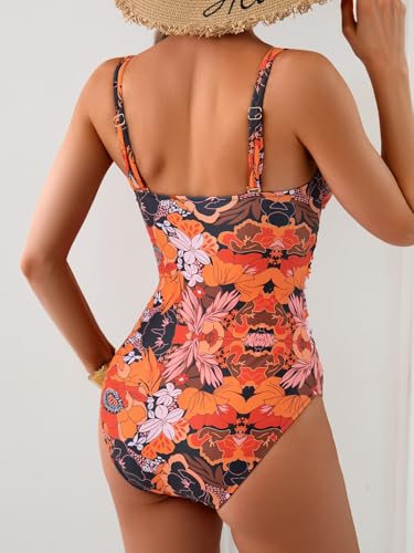 Image of B2prity Cutout One Piece Swimsuit Tummy Control Ruched Monokini Color Block Bathing Suit for Cruise Vacation