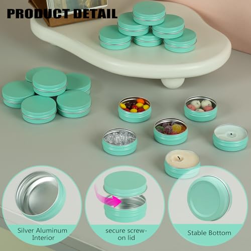 Aluminum Tins with Lids for Salve, Salve Tins Container Round Cosmetic Tin Jars Candle Jars Aluminum Tin Cans with Screw Lids for Spice,Salve,Candles(Mint Green) (Mint Green, 48 Pack - 1 oz)3