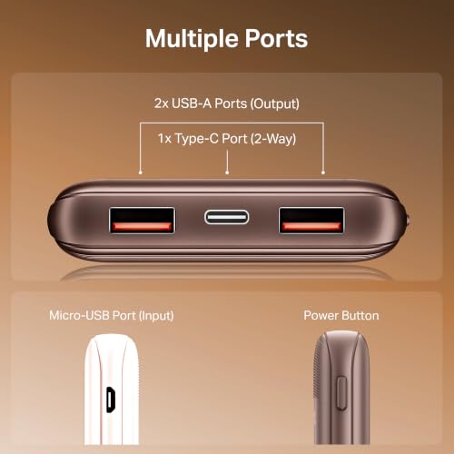 Image of boAt EnergyShroom PB300 Neo 10000mAh Power Bank with 22.5W Fast Charging, 3X Output Ports, Supports Android, iPhone, Tablets, Earbuds (Mocha Brown)