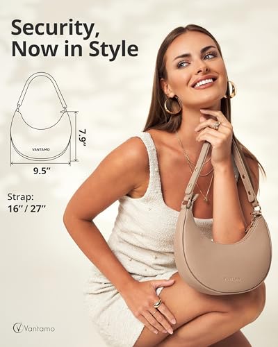 Image of Vantamo Crescent Bags For Women with RFID Protection, Half Moon Clutch Purses for Women with Anti-Theft Clip for Extra Safety