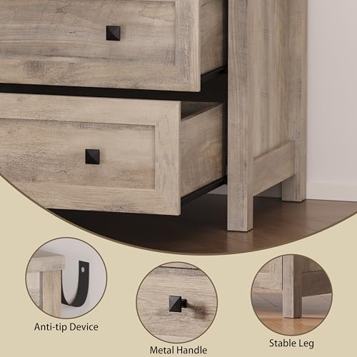 Image of BORNOON 3-Drawer Dresser, Small Wooden Chest of Drawers with Metal Knobs, Water-Resistant Top, Storage Organizer with Anti-Tip Kit for Bedroom, Nursery, Living Room