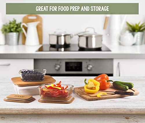 Set of 4 Rectangular Glass Food Storage Containers with Eco-Friendly Bamboo Lids | Multi-Pack Glass Bento Mixing Bowls for Meal Prep, Leftovers, Baking, Cooking & Lunch | BPA-Free Kitchen Items