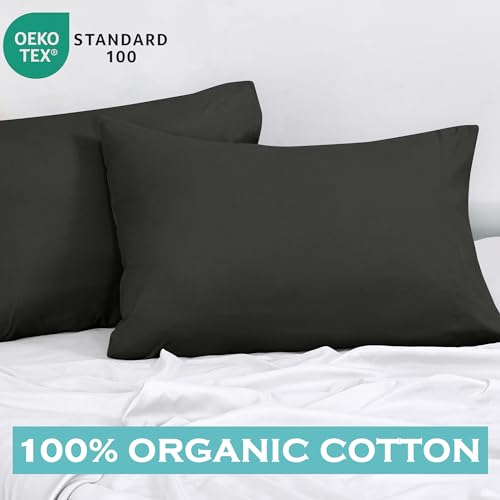 Image of ROYALE LINENS 300 Thread Count 100% Long Staple Combed Cotton Pillowcases Set of 2 - Ultra Soft- King Bed Pillow Cover - 20 inchx40 inch - Breathable, Cool & Crisp Percale Black Pillow Cases (King, Black)