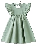 lymanchi Toddler Girl Sleeveless Dresses Ruffle Cotton Linen Solid Color Cute Sundress 818 Green 120