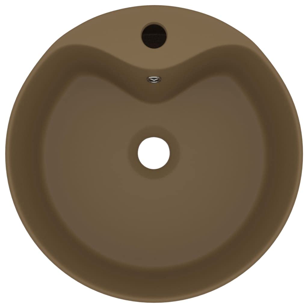 Lavabo di lusso in ceramica color crema opaco, 36 x 13 cm, con troppopieno e foro per rubinetto, per bagno degli ospiti, bagno e ristrutturazione