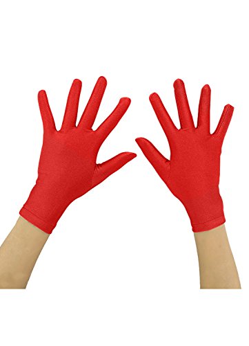 Kids Girls Boys Princess Dress Up Gloves - Short Spandex Formal Gloves For Child Tea Party, Birthday - Red
