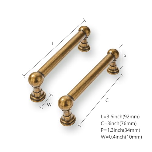 CABDM 10 Pack 3 Inch Solid Kitchen Cabinet Handles Antique Brass Heavy Duty Cabinet Pulls Drawer Pulls Cabinet Hardware Kitchen Handles for Cabinets Cupboard Handles by CABDM - Used condition - Image 2