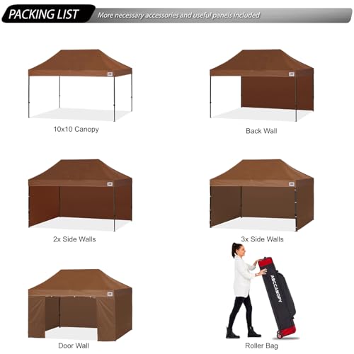 Image of ABCCANOPY Heavy Duty Easy Pop up Canopy Tent with Sidewalls 10x15, Brown