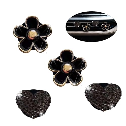 Image of 4PCS Car Air Vent Clips with Fragrance Pads, Cute Flower Air Fresheners | Daisy, Heart-Shaped Vent Clip, Car Interior Decor Charm, Car Decor Accessories, for Women and Girls, Interior Aesthetic