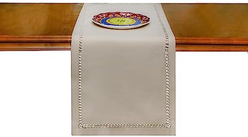 Decorative Handmade Hemstitch Crafted Dining Table Runner,Dresser Scarf, Double-Hemstitched PB018 (14 X 72 INCH, Natual)