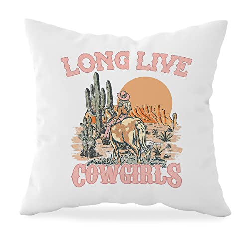 Honlung Hot Pink Long Live Cowgirls Throw Pillow Covers, Retro Western Cowgirl Decorative Throw Pillow Cases 18×18 Inch For Home Bedroom Girls Room Dorm Office, Gift For Western Lovers Cool Girls Kids #TOP16