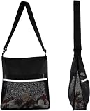 qiipii Black Semi Transparent Mesh Bags Cross Body See Through Shoulder Bag with Zipper & Inner Pocket for Men Teenager College Students Sports Events Seashell Hunting Beach Mushroom Foraging Concerts