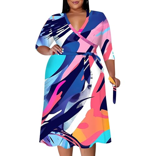 Image of PinkPatty Women's Plus Size Maxi Dress Print 3 /4 Sleeves V Neck Party Sundress Wedding Guest Dresses