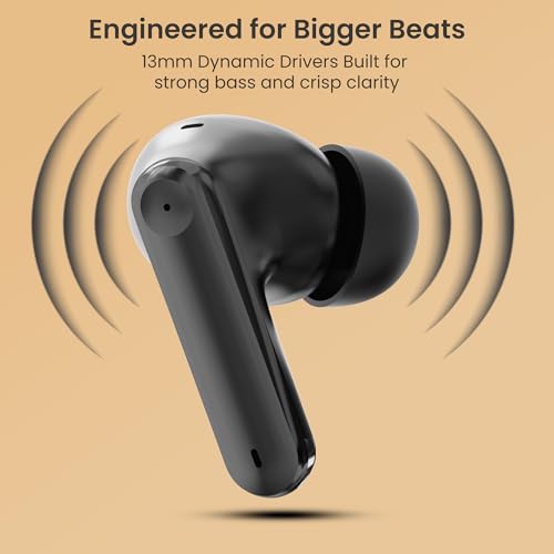 Image of AROMA TWS3 Vibe V5.4 True Wireless Earbuds, Midnight Black | up to 60H Playtime, ENC, Fast Charging, Heavy Bass, Bluetooth