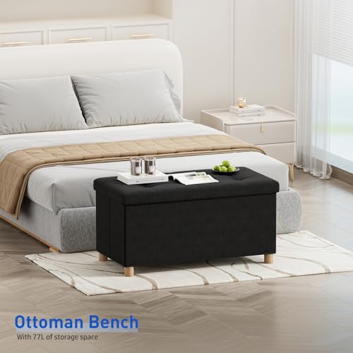 Image of BRIAN & DANY 30 Inches Folding Storage Ottoman Bench, Ottoman with Storage Bench for Bedroom, Living Room, Entryway, Foot Rest with Legs, Black