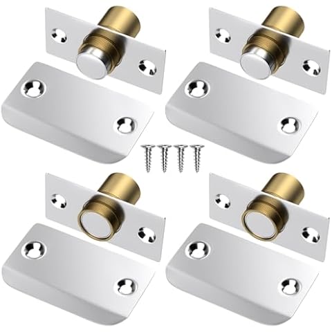 Jiayi Magnetic Roller Door Catch, 4 Pack Ball Catch Internal Door Adjustable Ball Magnet Latch, Silver Roller Catch Ball Top Door Hardware for Hidden Pantry Door Cupboard Closet Magnetic Door Closing Cover