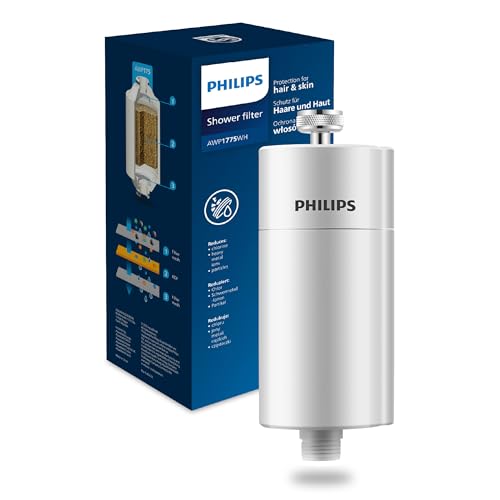 Philips Water in-Line Shower Filter and 1 Replacement Cartridge, 50 000 L Filtration Capacity, White, Reduces Chlorine by up to 99%, Easy to Install, fits All Standard Hoses and taps