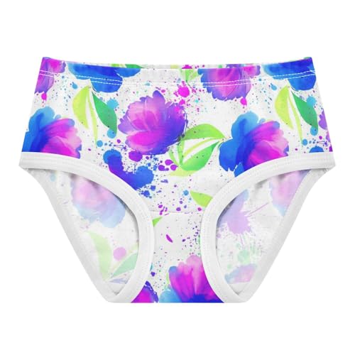 Joisal Watercolor Flowers Purple Blue Girl Panties Cute Toddler Underwear Floral Cotton Durable Briefs Kids Undies 2t