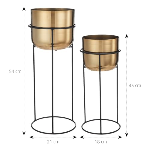 Image of amazon basics Gold Plated Metal Planters with Stands (Set of 2) | Suitable for Living Room, Bedroom Decor | (Gold)