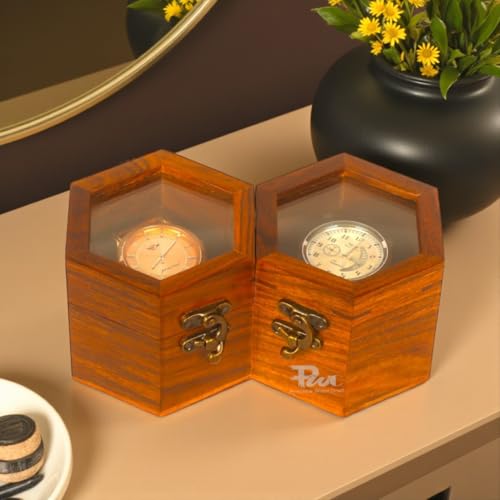Image of Wooden Watch Storage Case With 2 Compartments, Handmade & Dustproof Organizer, Golden Brown Gift Box For Men & Women, Premium Watch Storage Box, Watch Display Box