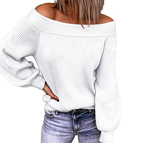 ANBID Women's Casual Off-The-Shoulder bat Wing Sweater Long Sleeve Oversized Rib Loose V-Neck Pullover Knitted Pullover