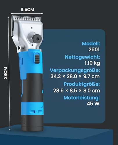 oneisall Schermaschine Pferd 2 Akkus, Professionen pferde schermaschine für Dickes und Verfilztes Haar, kabellose Schermaschinen pferde mit 2400 PRM/MIN Leistungsstarkem Motor (Blau)