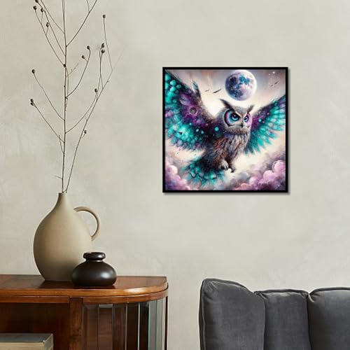 Image of AiYuanzsh 5D Diamond Art Kits for Adults, Fantasy Owl Diamond Painting Dots Art Kits for Adults Beginner, Starry Moon DIY Full Round Gem Crystal Art Paint by Diamonds, Home Wall Decor 13.8x13.8 Inch