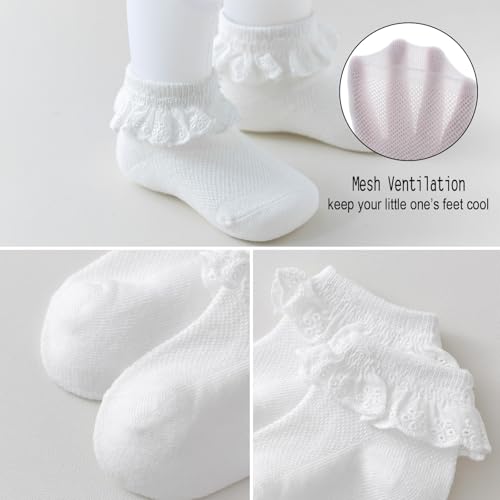 EPEIUS Baby Lace Socks Newborn Girl Eyelet Ruffle Socks Infant Toddler Dress Crew Sox 0-6/6-12/12-24 Months4