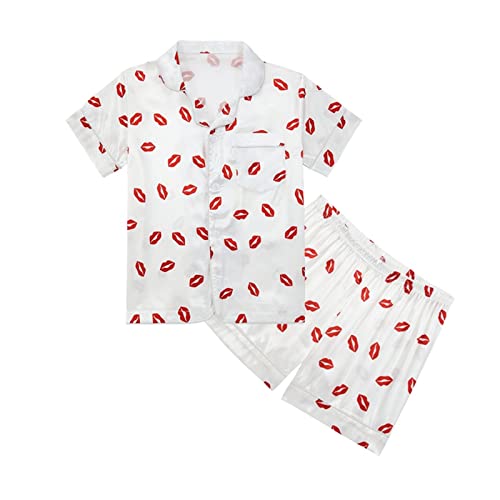 Tween Satin 𝐏a𝐣ama Set Polka Dots Button Down Shirts and Shorts Girls Boys Short Sleeve 𝐒ilk 𝐏ajamas Cute Sl𝐞epwear